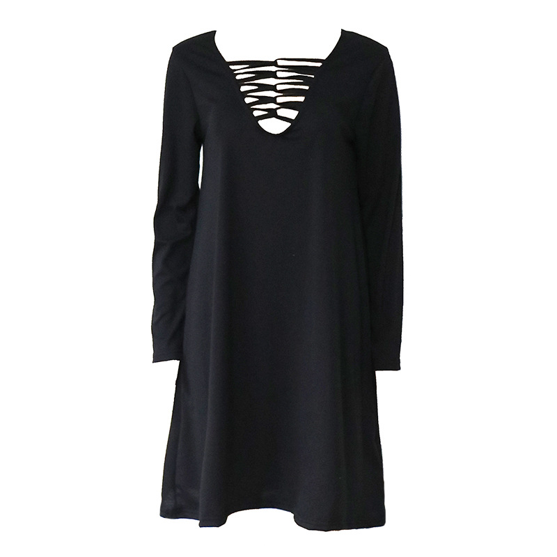 Solid Color Dress Sexy Deep V Neck Lace Up Design Long Sleeve Perfect for Parties and Events Wholesale Available