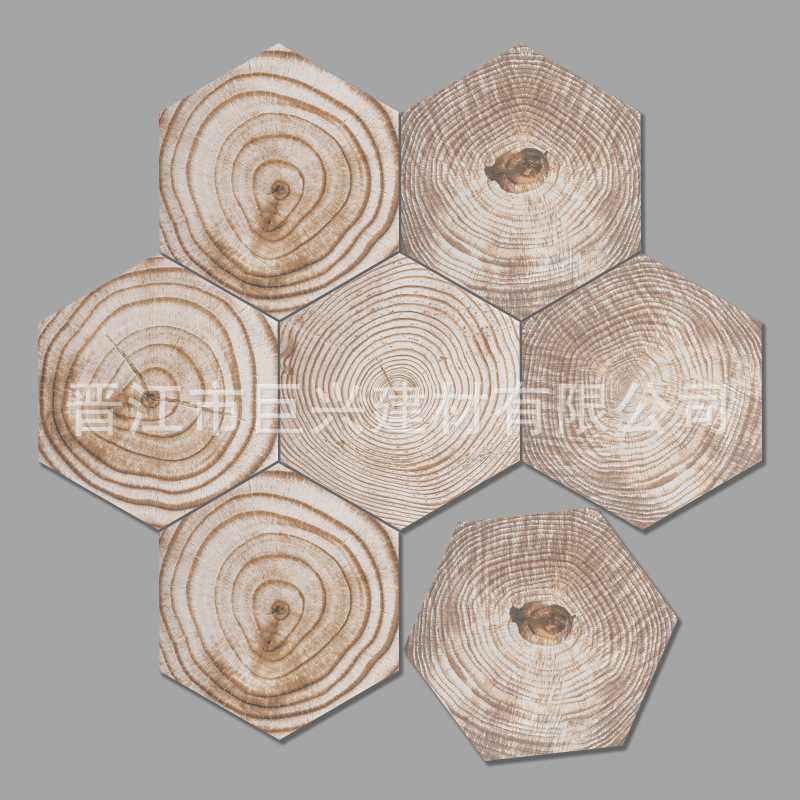 六角砖250*290 北欧卫生间地砖厨房墙砖阳台木纹瓷砖年轮厂家直销