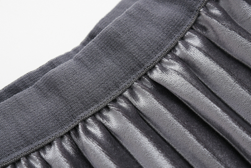 Dames rok geplooid van fluweel met mesh en goud accent_voghion.com