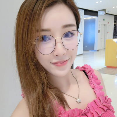 防蓝光网红款手机电脑护眼睛近视眼镜女平光镜圆框男无度数网红|ru