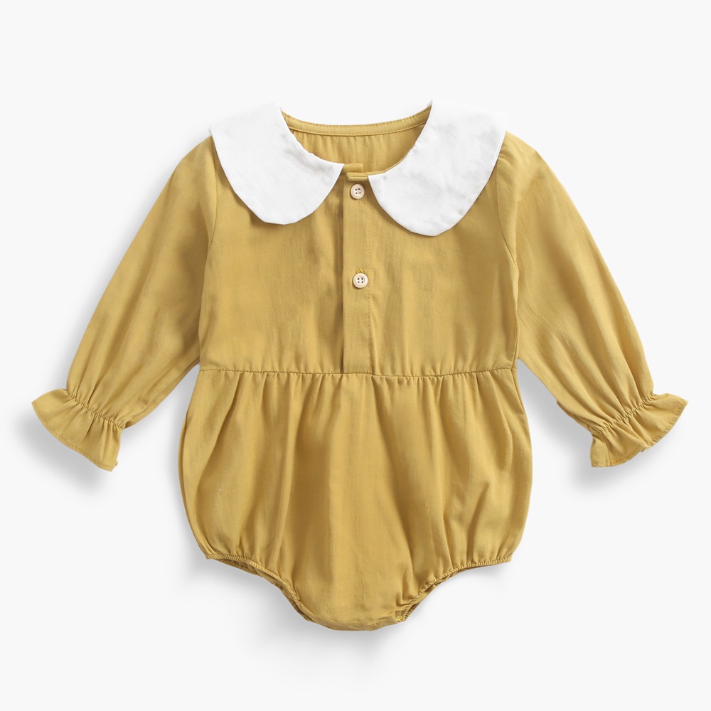 BRW8158-YE 흙 노란 인형 칼라 긴 소매 삼각형 등반