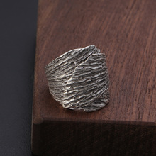 批发S925纯银饰品泰国清迈手工银戒指男女复古泰银树叶指环开口