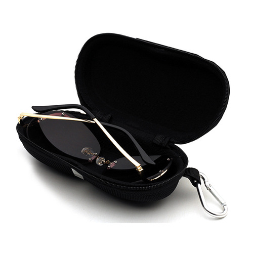 批发LOGO速卖通抗压EVA太阳眼镜盒拉链盒银白条带铝挂钩墨镜
