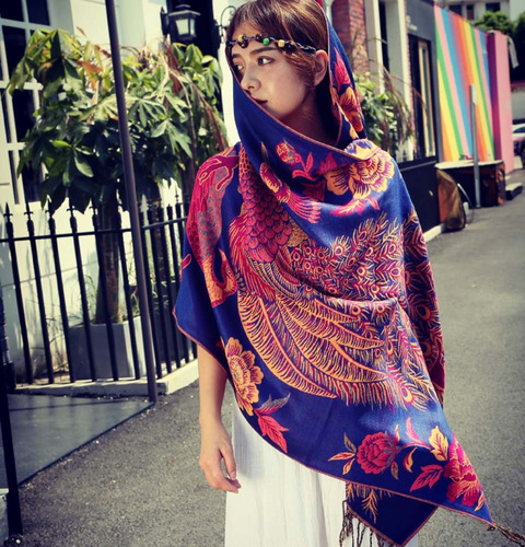 Autumn and winter big peacock dual ethnic style scarf women's winter air-conditioning shawl Lijiang thickened pure cotton shawl gift scarf