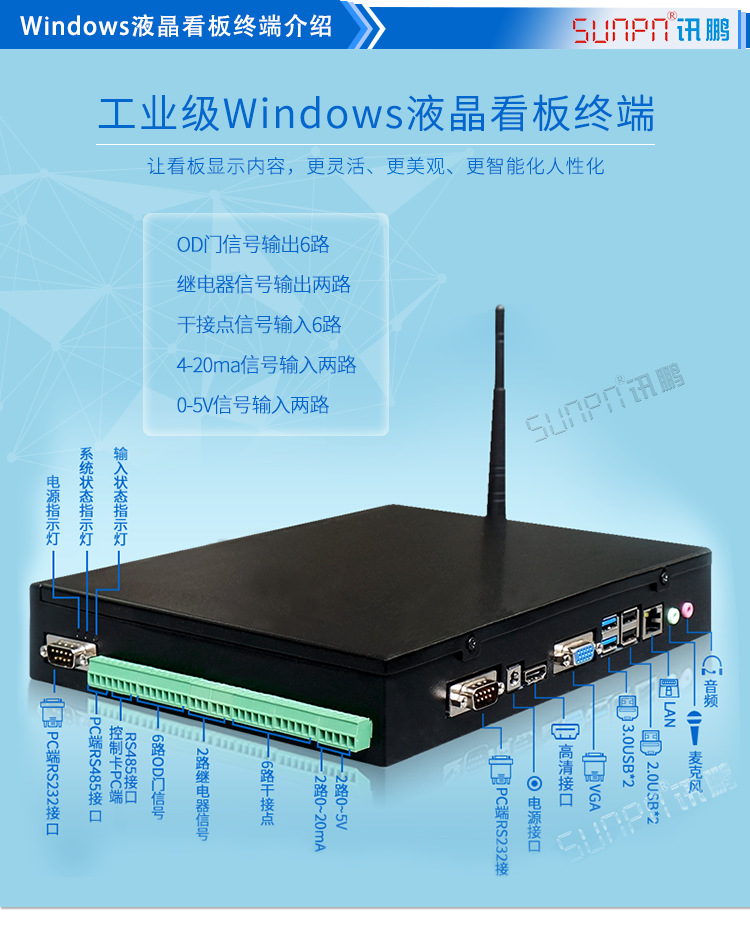 讯鹏生产管理电子液晶看板专用Windows系统工业级嵌入式工控机