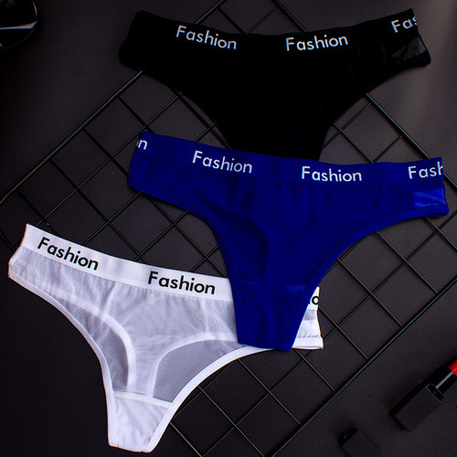 Women's underwear sexy and fun transparent mesh sports printed letters low-waist seamless women's briefs thong