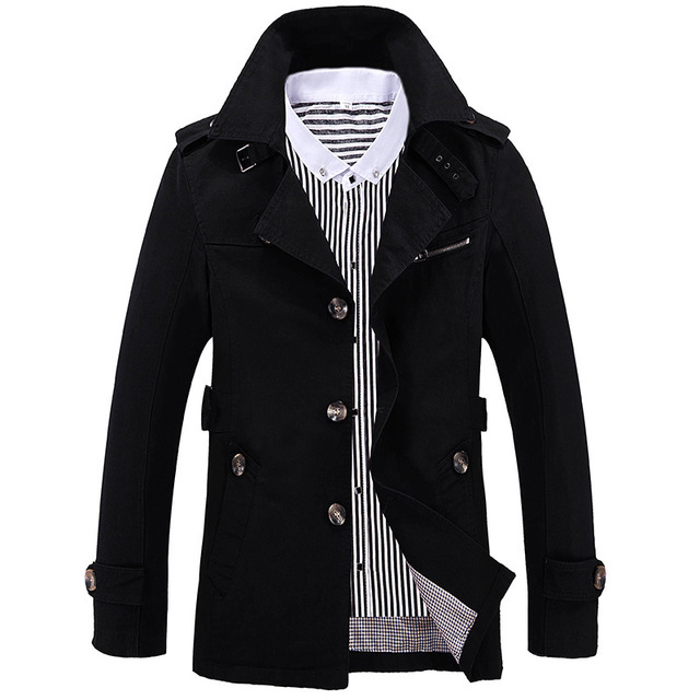 Men’s Lapel cotton wash windbreaker coat mid length casual jacket in spring and Autumn