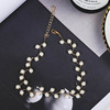 Fashionable short beads, necklace, chain for key bag  from pearl, choker, Korean style, simple and elegant design