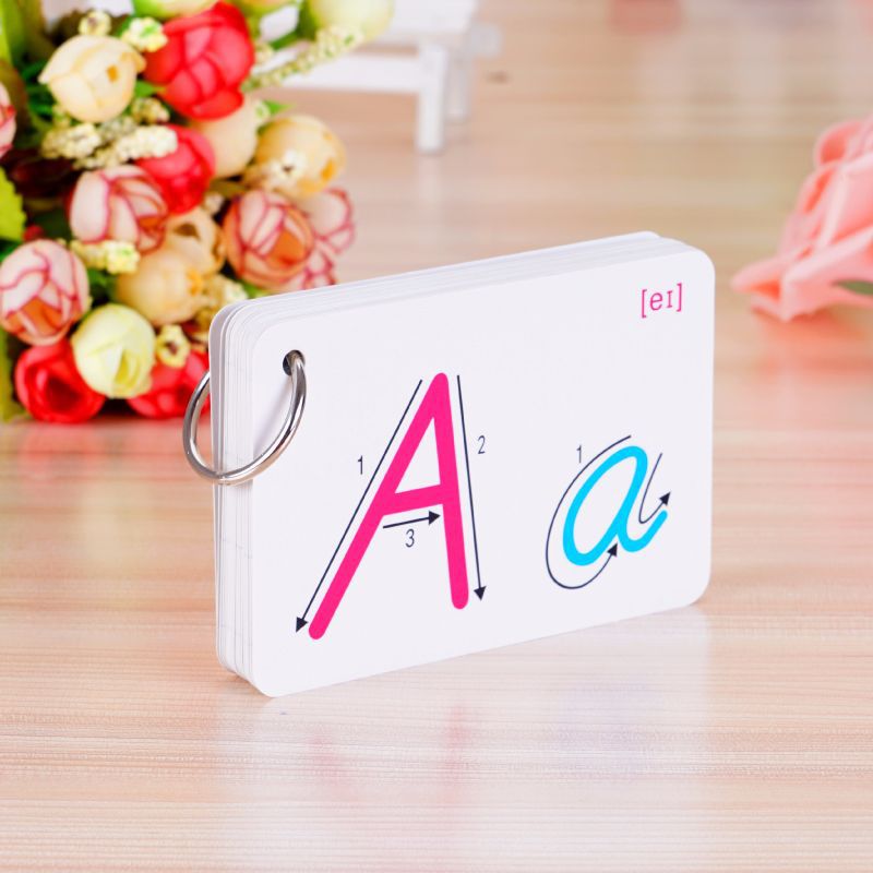 Carta en inglés 26 letras mayúsculas y minúsculas en inglés trazo suave escritura a mano color enseñanza Tarjeta de doble cara