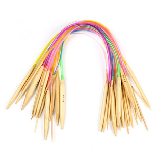 Colorful Tube Bleached Bamboo Circular Needles Wool Needles Sweater Needles 40CM 40CM Set of 18 Pairs No. 18