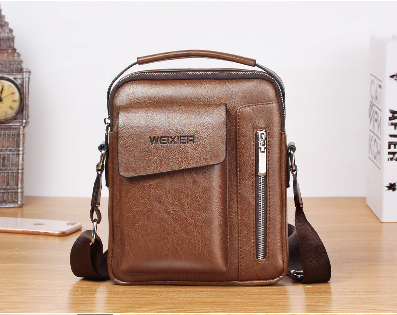 Men's Small Pu Leather Solid Color Fashion Square Zipper Crossbody Bag display picture 3