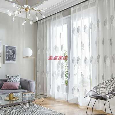 新款毛巾绣大树叶纱 百搭纯色绣花客厅家装透光纱厂家批发|ms