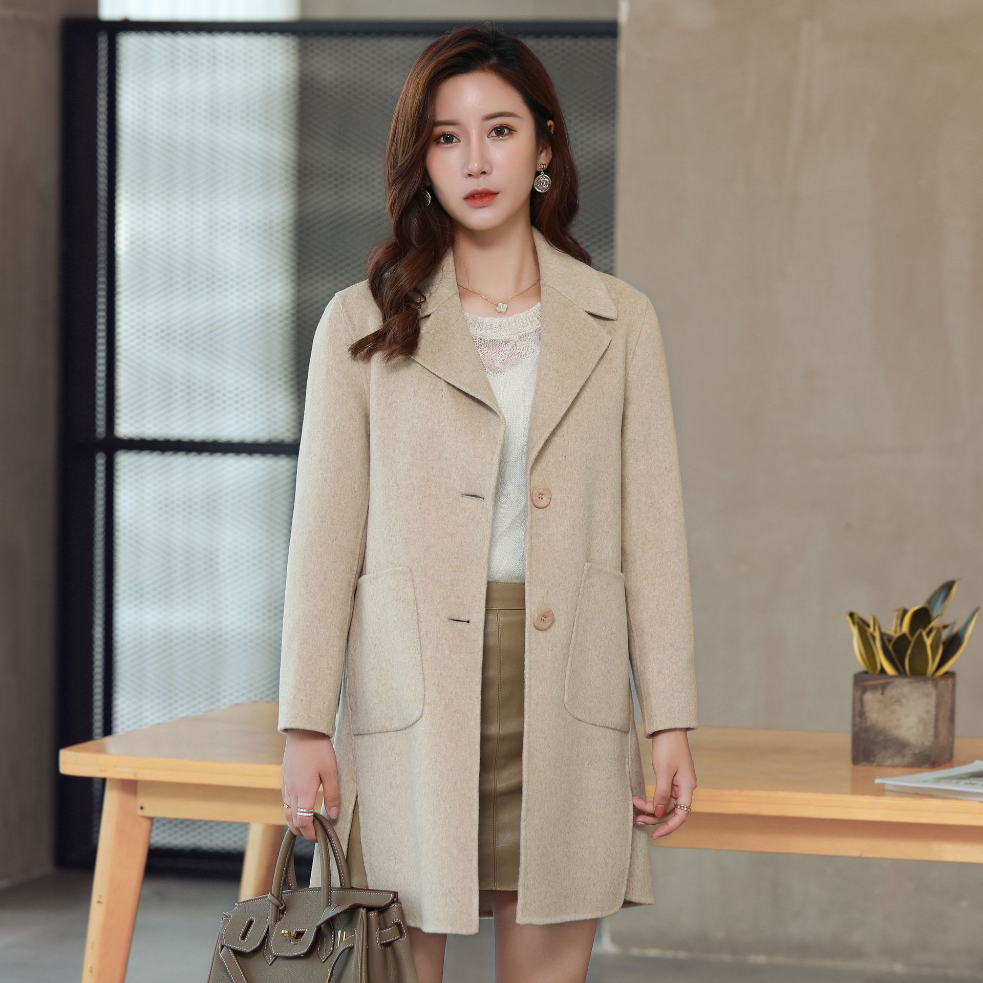 厂家直销秋冬双面呢大衣女2018新款韩版名媛气质双面羊绒大衣 女