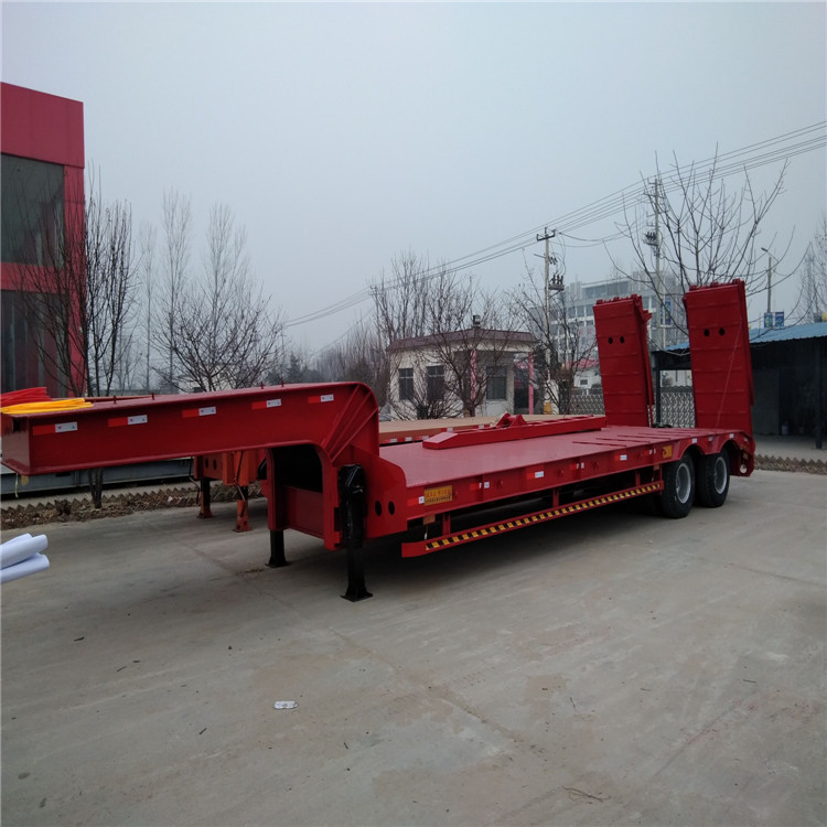 20英尺集装箱平板后翻自卸半挂车3桥长度钩机板盘子载重