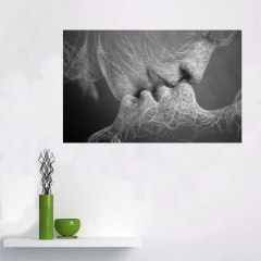 線條脈絡人物親吻帆布畫情侶深情相吻帆布畫芯家居裝飾無框畫