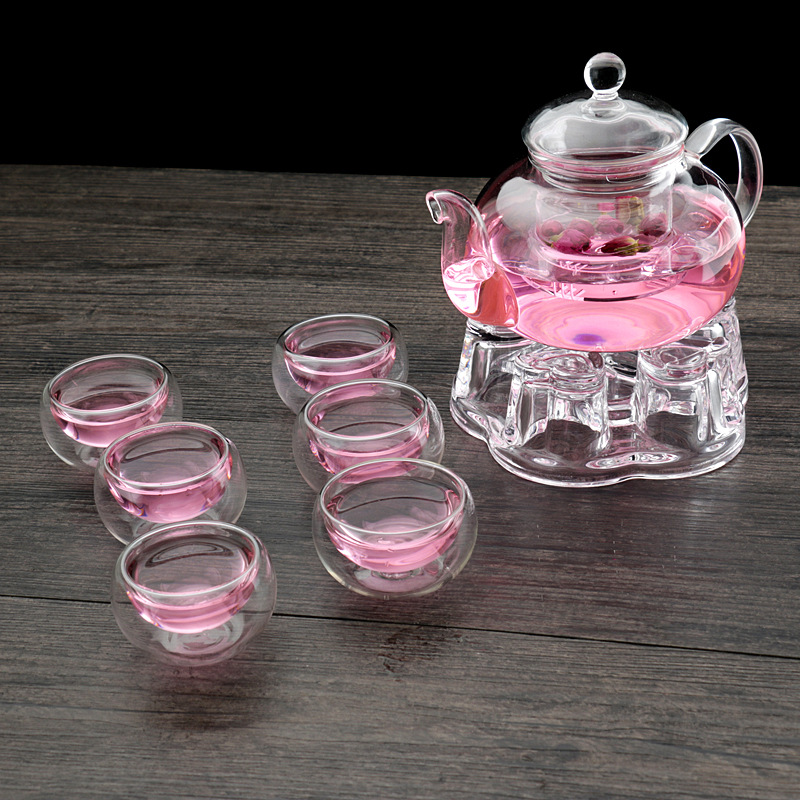 wholesale Heat Glass thickening Tea Set Flowers Teapot Heated High temperature resistance filter transparent Teapot