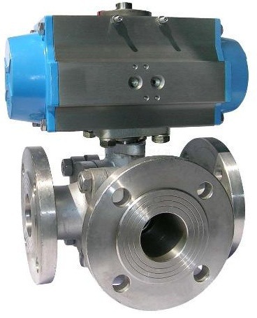 山东球阀-Q644F-16P不锈钢304法兰连接L型三通气动球阀