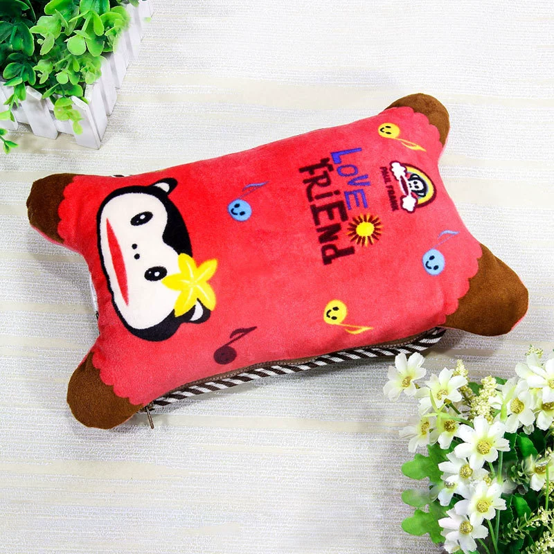 Plush water container, toy, removable cute hand warmer with zipper