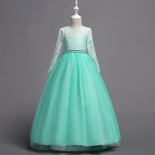 Pop long sleeve girl pompous skirt with diamond wedding dress Princess Dress  performance dress