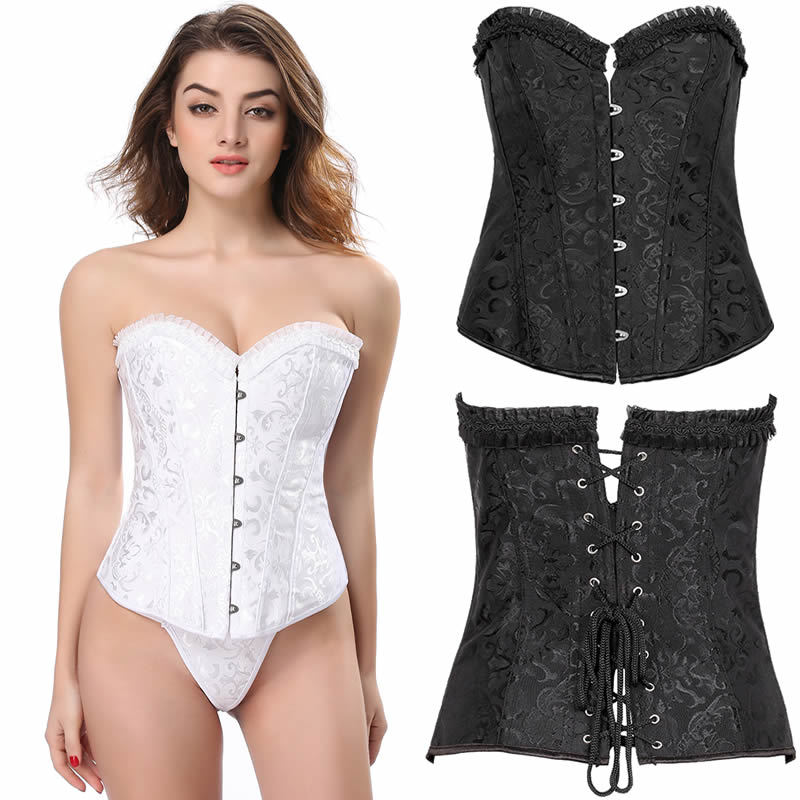 无肩带有花边新娘婚纱内衣美体宫廷束身衣束腰托胸聚拢排扣塑身衣|ru