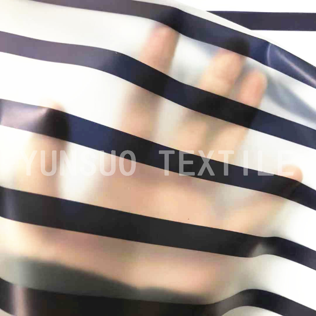 藏青色横条纹TPU膜印花 半透明双雾  时尚雨衣雨伞面料