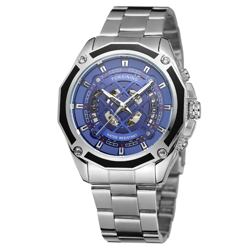 FORSINING fusini 1030 reloj mecánico automático de los hombres de cuerda hueco-hacia fuera transparente Fondo moda reloj mecánico hombres