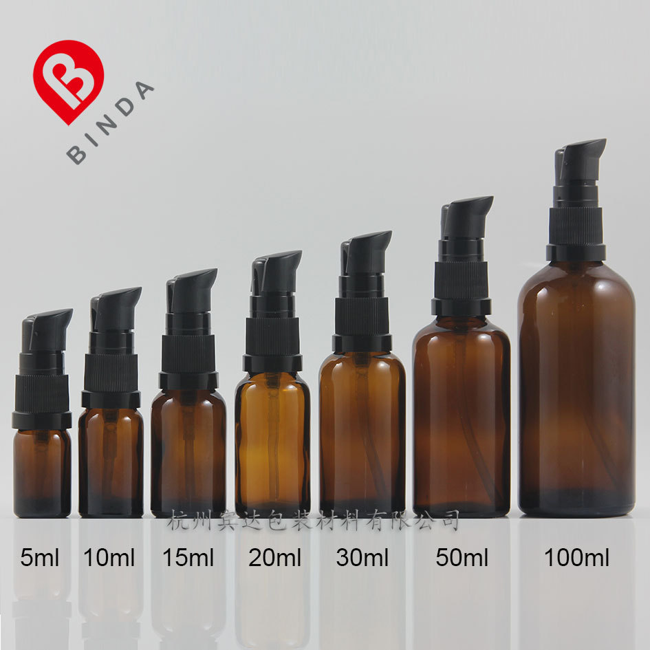出口品质 企鹅头黑罩5/10/15/20/30/50/100ml棕色原料玻璃乳液瓶