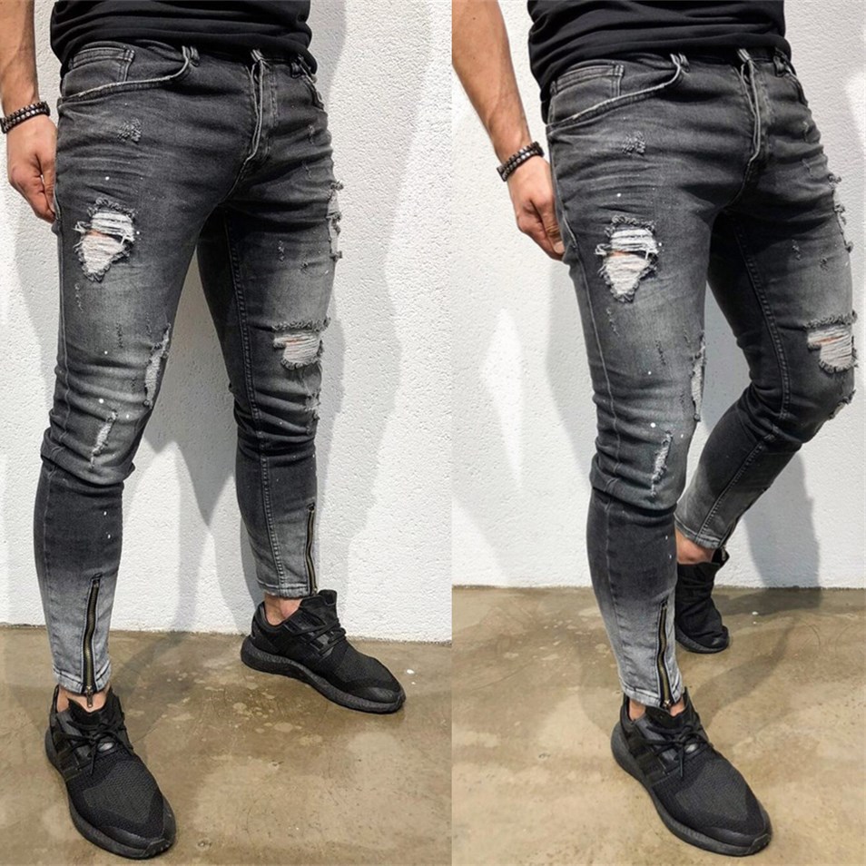 fashionable elastic jeans with zipper