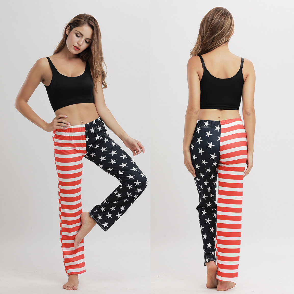 Casual Pants with American Flag Print Spring Collection Straight Leg Trendy Style for Streetwear Wholesale Available
