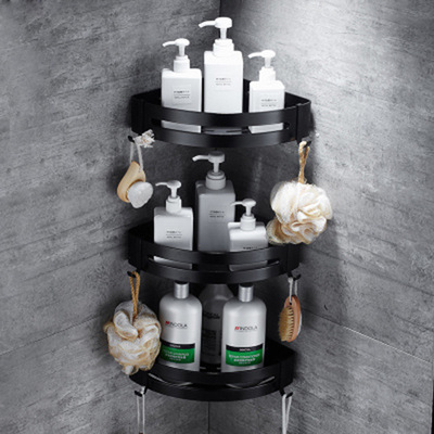 免打孔太空铝三角架卫生间转角置物架壁挂浴室三角篮黑色五金挂件|ru