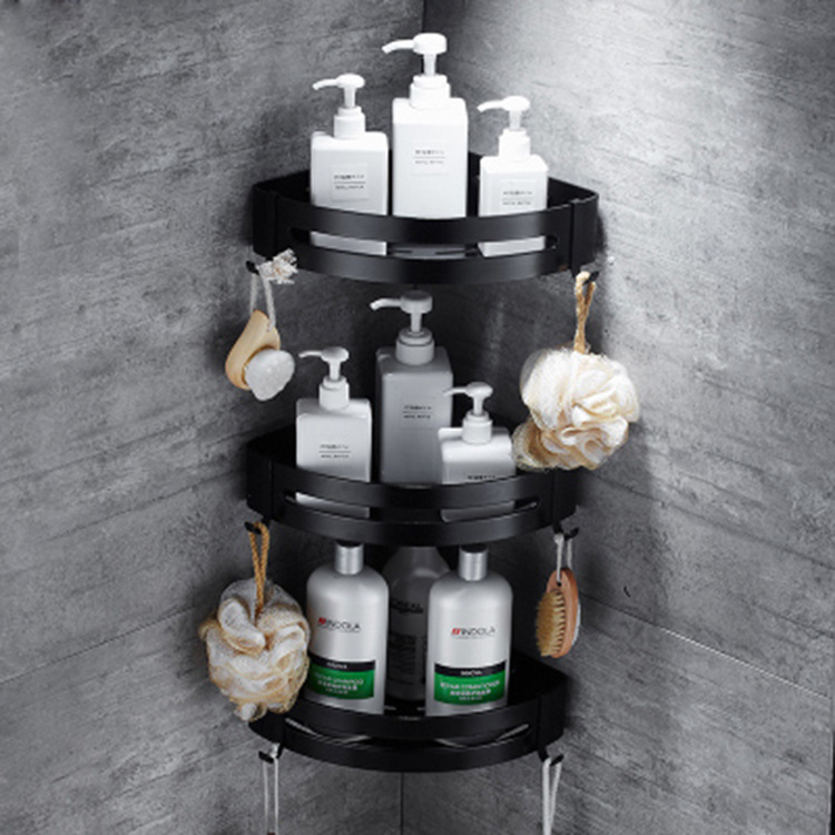 免打孔太空铝三角架卫生间转角置物架壁挂浴室三角篮黑色五金挂件|ru