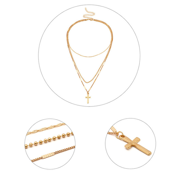 Three-layer Alloy Cross Necklace Gold