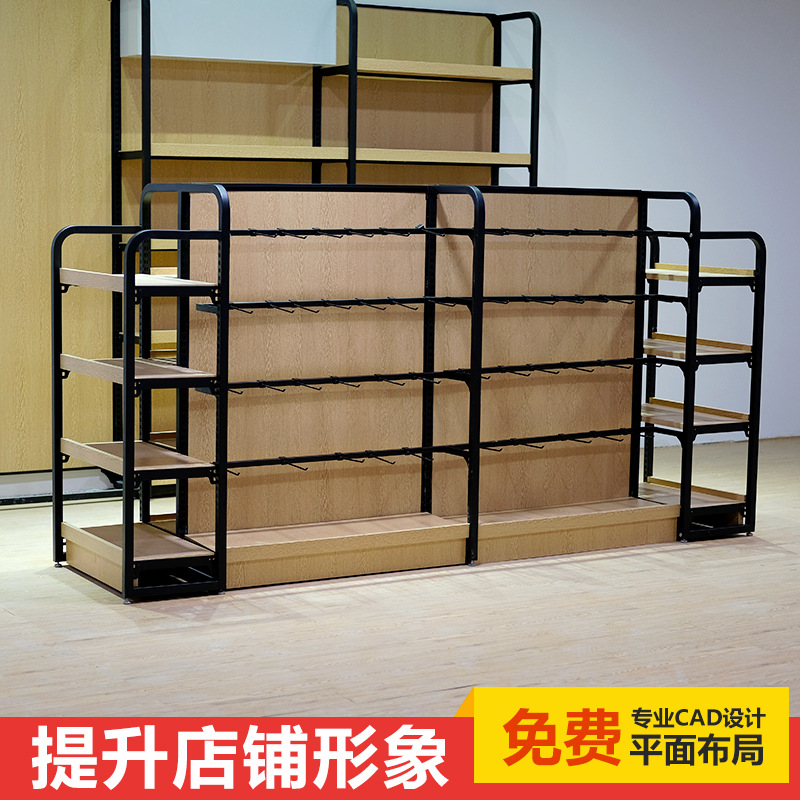 超市货架食品展示架 双面中岛钢木零食柜陈列架 便利店商品置物架