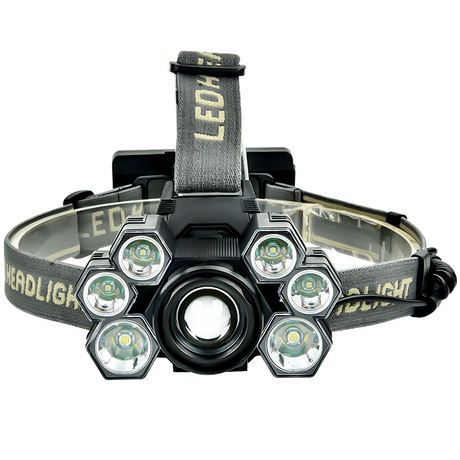 Biên giới mới 7LED tập trung đầu gắn đèn pha USB đèn pin có thể sạc lại săn bắn ngoài trời đèn đánh cá T6 Đèn pha