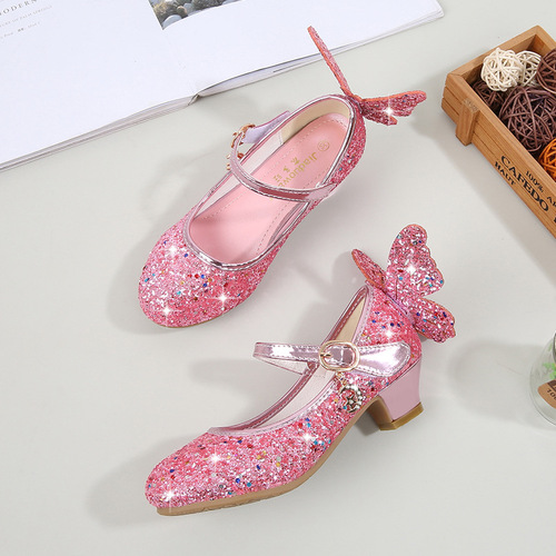 Girls high-heeled princess leather shoes  spring and autumn new children's single shoes children's performance shoes girls' crystal shoes