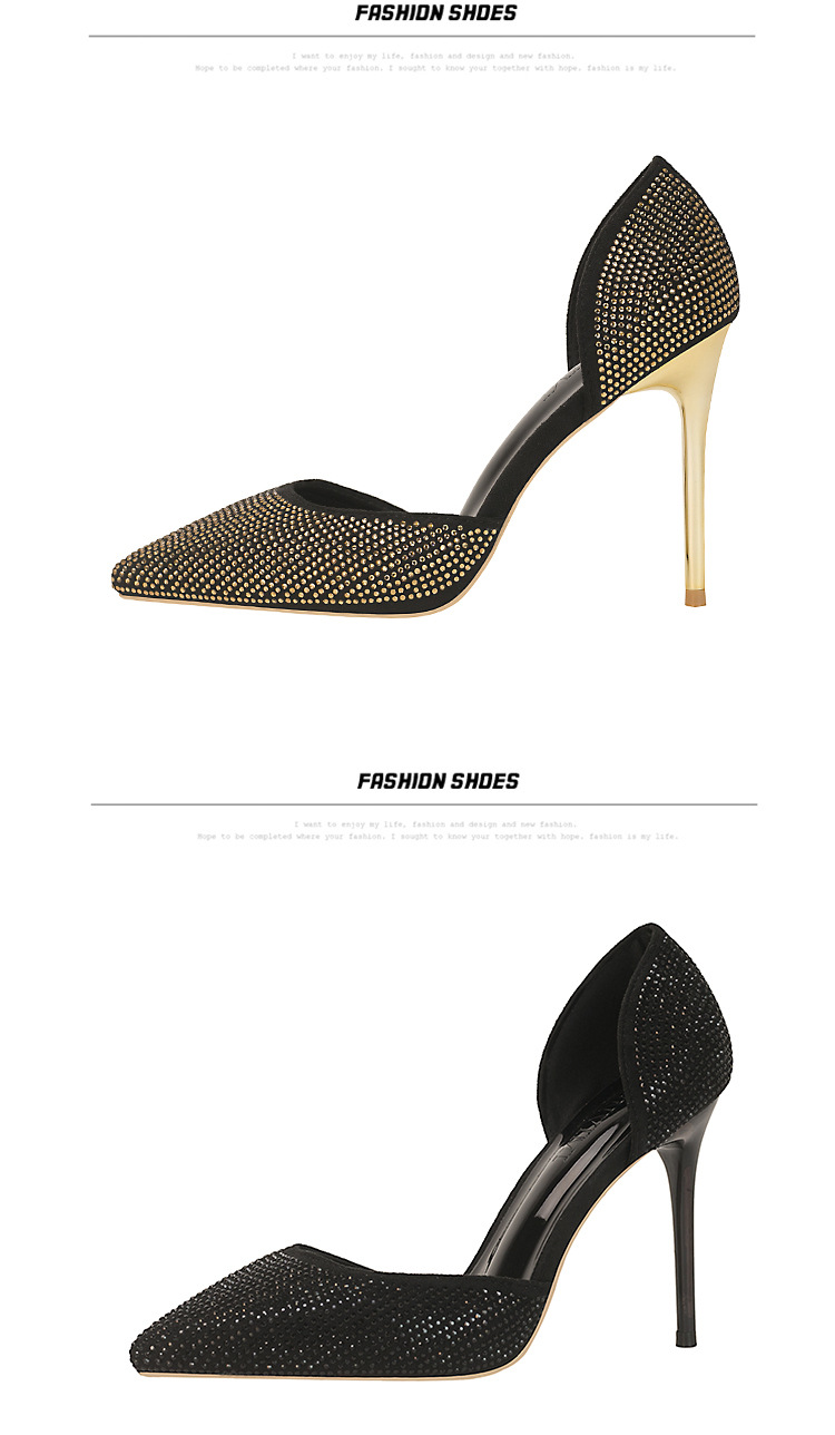 Chaussures à talons hauts super hauts élégantes et élégantes à bout peu profond et pointu avec strass brillants creux pour femmes_voghion.com