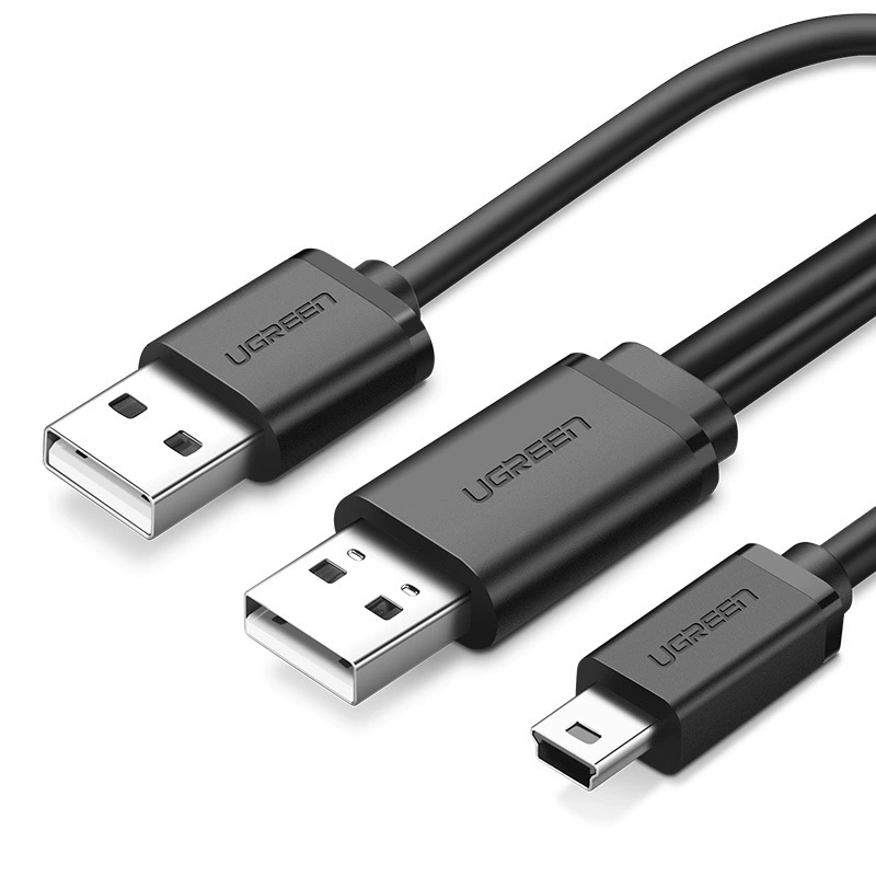 Green Union MINI USB mobile hard disk data cable 2.0T oral data cable dual USB power supply MP3 charging cable