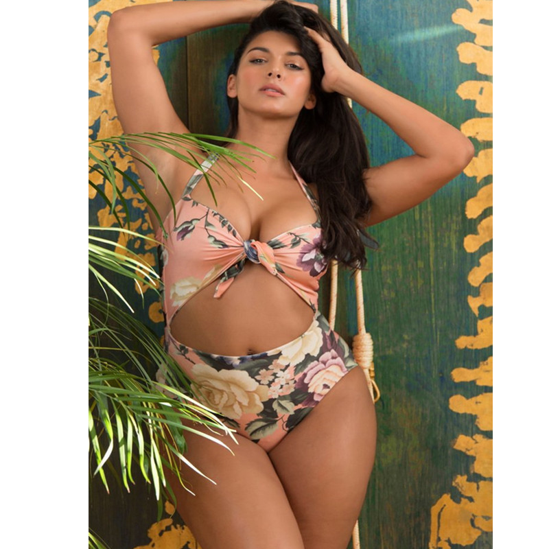 plus size hollow print one-piece swimsuit NSYLH122116