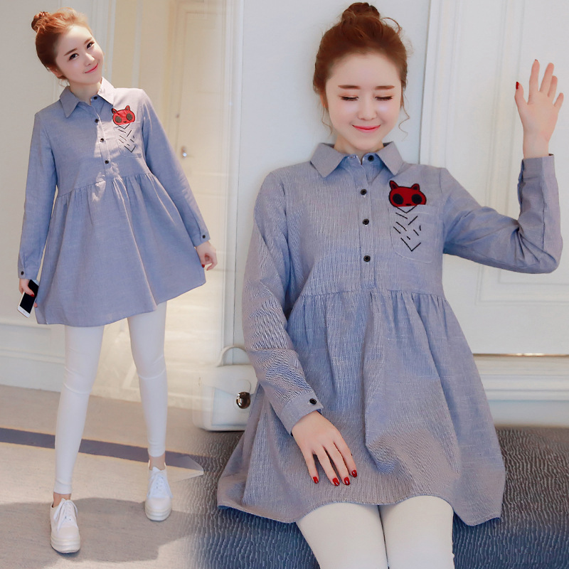 2019 spring clothes maternity dress Long sleeve Dress Embroidery shirt pure cotton jacket