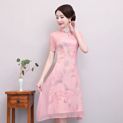 Chinese Dresses Qipao for women robe chinoise cheongsam Cheongsam long double wrinkled loose dress