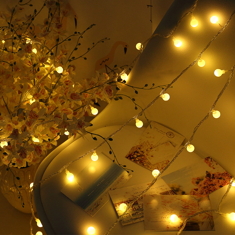 厂家直销led小圆球灯串 创意款圣诞灯 室内装饰婚庆彩灯窗帘灯带|ru