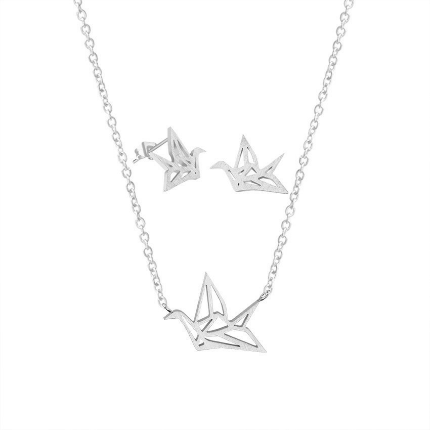 Necklace Classic Thousand Paper Crane And Peace Pigeon Pendant Necklace Earrings Set Wholesale display picture 9