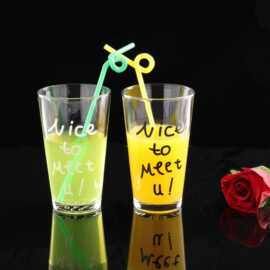 厂家批发Nicetomeetu！字母玻璃杯学生杯批发大容量玻璃杯
