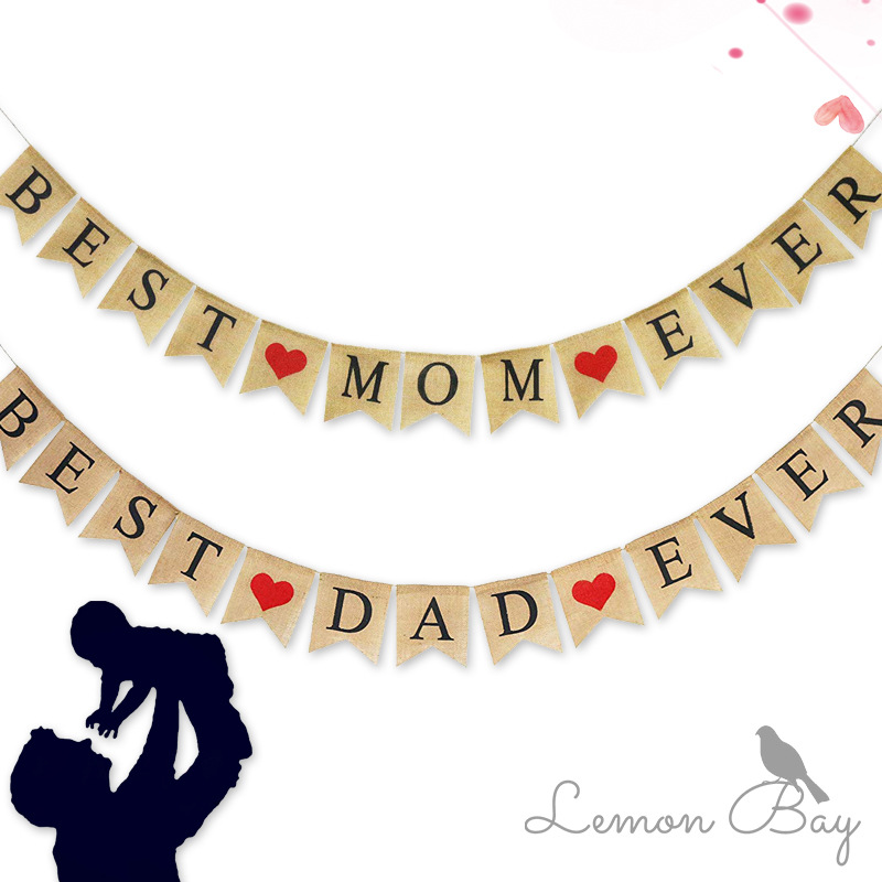 父亲母亲节日装饰麻布拉旗 外贸速卖通亚马逊节日装饰拉旗批发