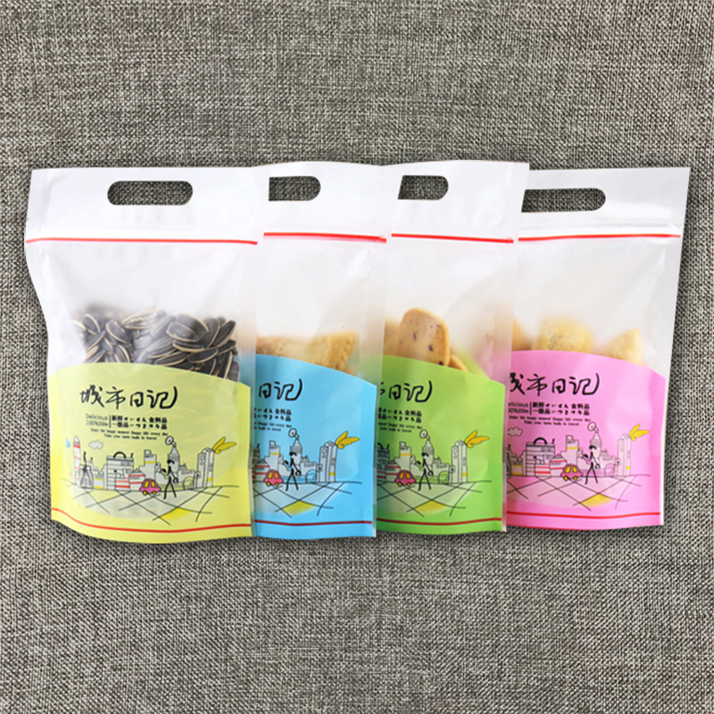 现货批发烘焙包装袋四色可选城市日记包装袋饼干曲奇自封拉链袋