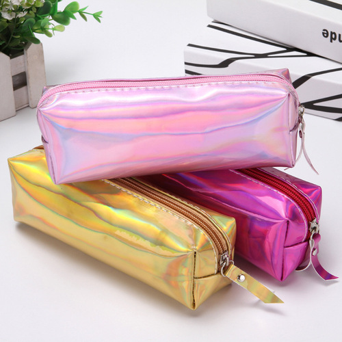 Stationery box laser pencil bag Korean girl heart simple pencil bag student girl creative cute cylinder storage bag