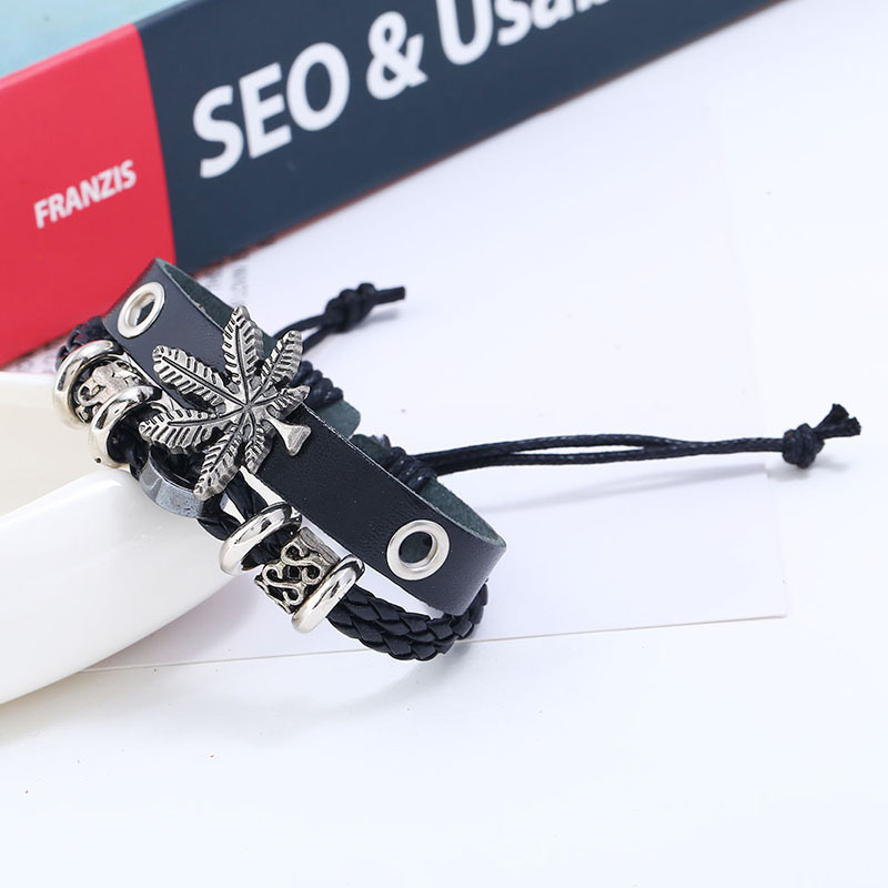 Alloy maple leather beaded bracelet for men