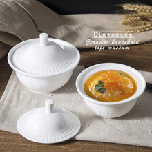 廠家直銷陶瓷純白帶蓋湯盅湯碗甜品碗創意蒸蛋燉盅酒店餐廳餐具