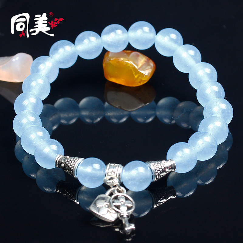 同美水晶饰品彩色玉石手链韩版时尚七彩单圈玉石手串厂家批发