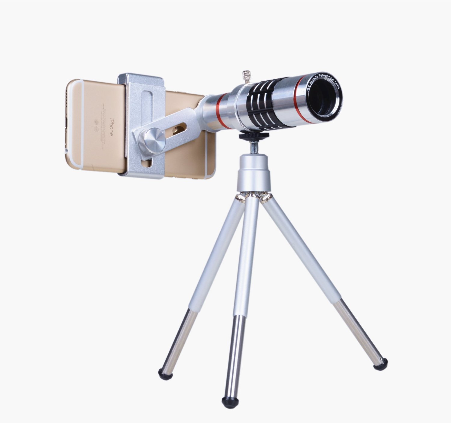 18 Times Mobile Phone Accessories Outdoor Shooting Telephoto Lens Silver Universal Metal Clip